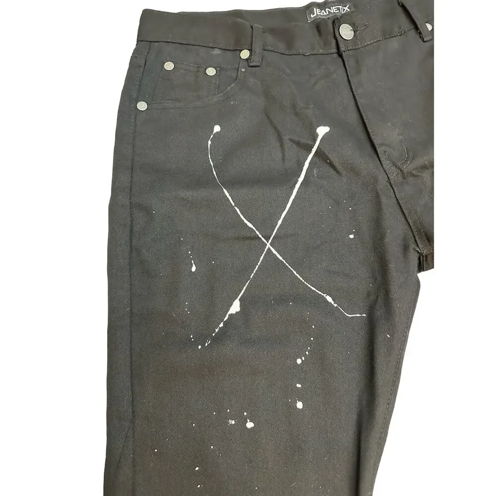 Jeanetix paint splattered black jeans size 40 x 32